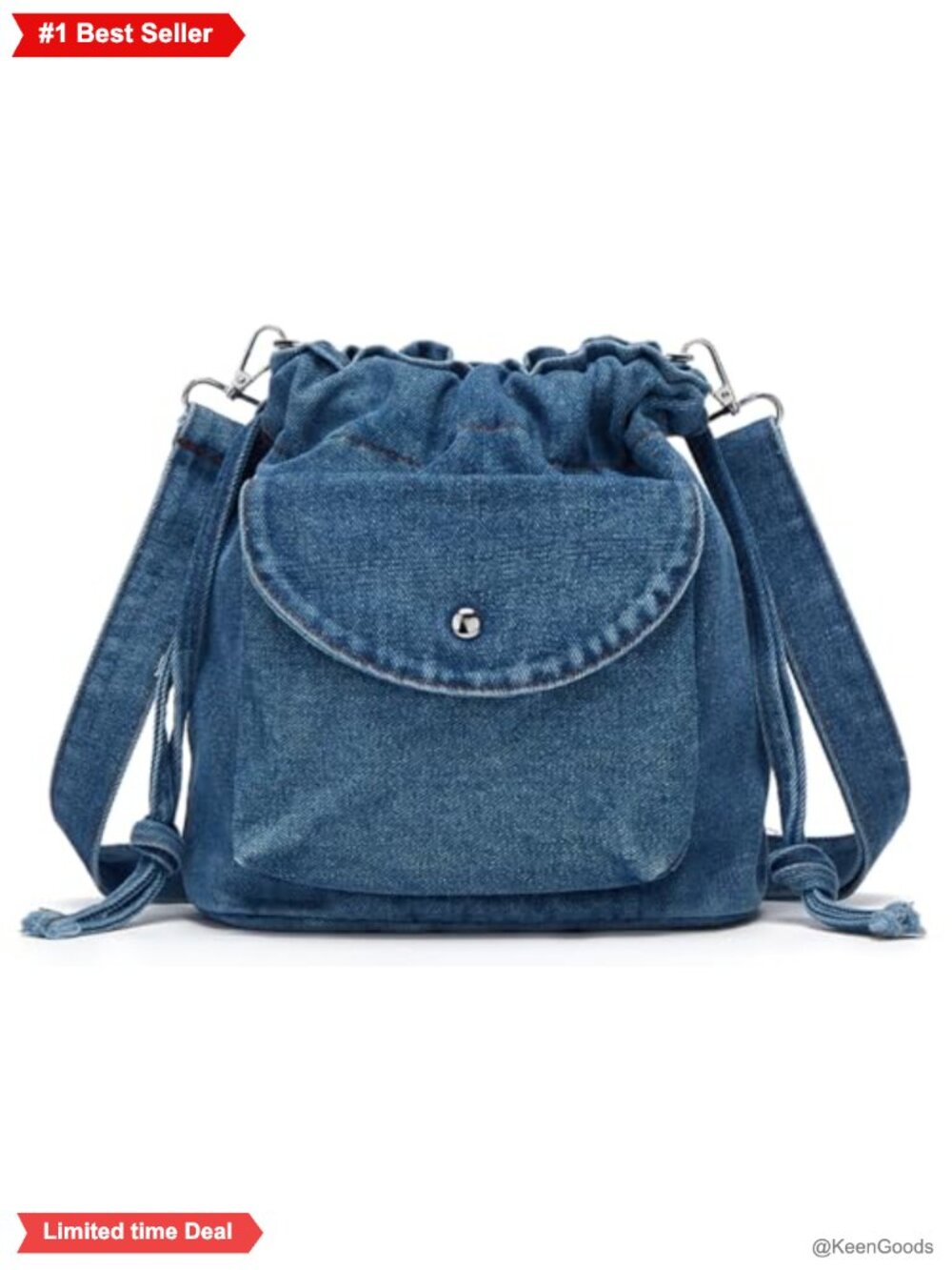 Denim Bucket Bag Drawstring Shoulder Crossbody Tote Lightweight Purse